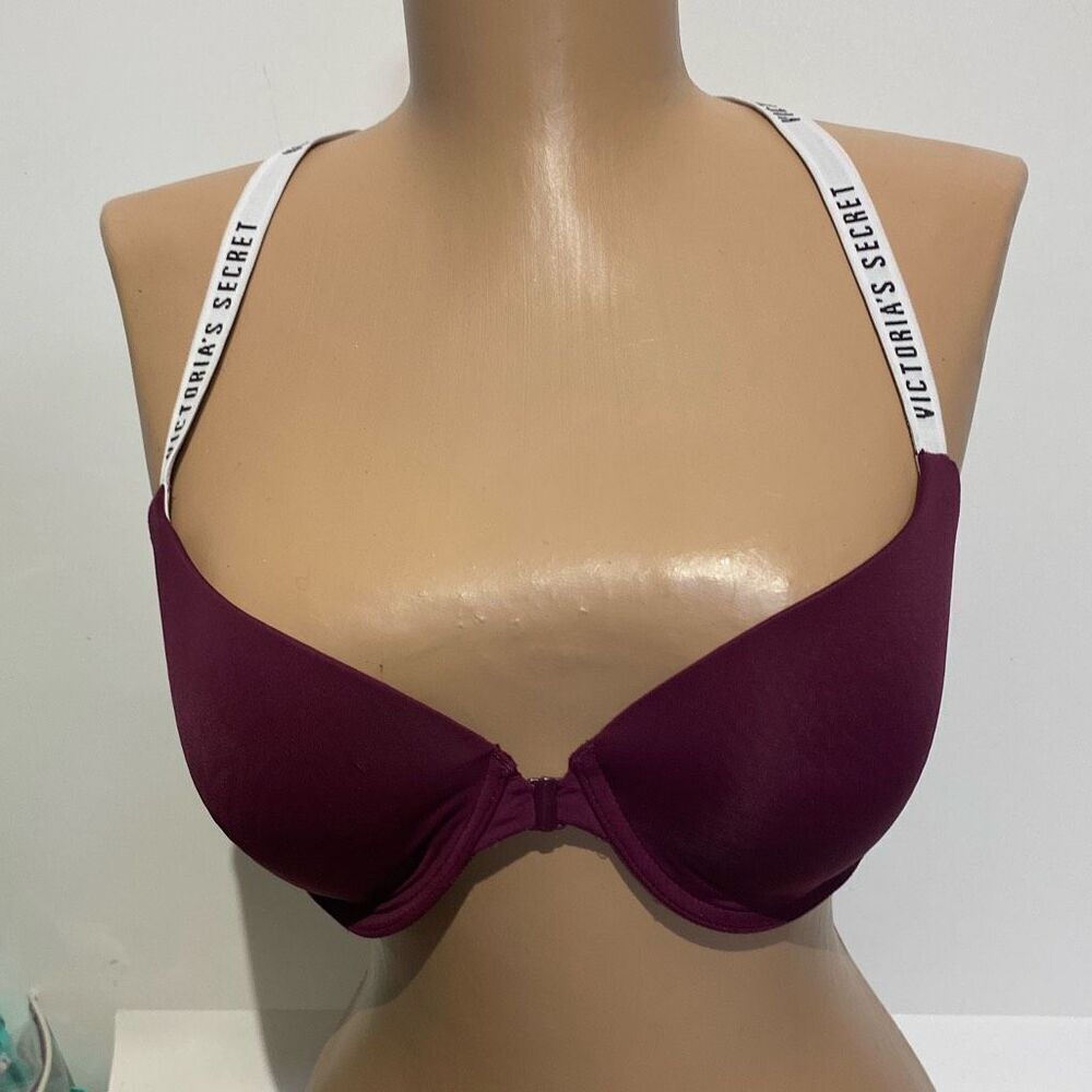 Victoria's Secret Women's Burgundy Logo Lightly Lined Demi T-Shirt‎ Bra Size 36B